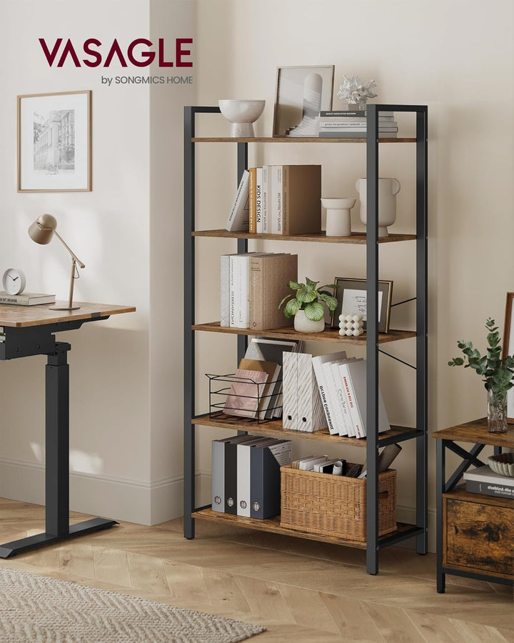 VASAGLE Regal, Bücherregal, Standregal, DVD-Regal, mit 5 Ebenen, Büroregal, offene Ablagen, für Büro