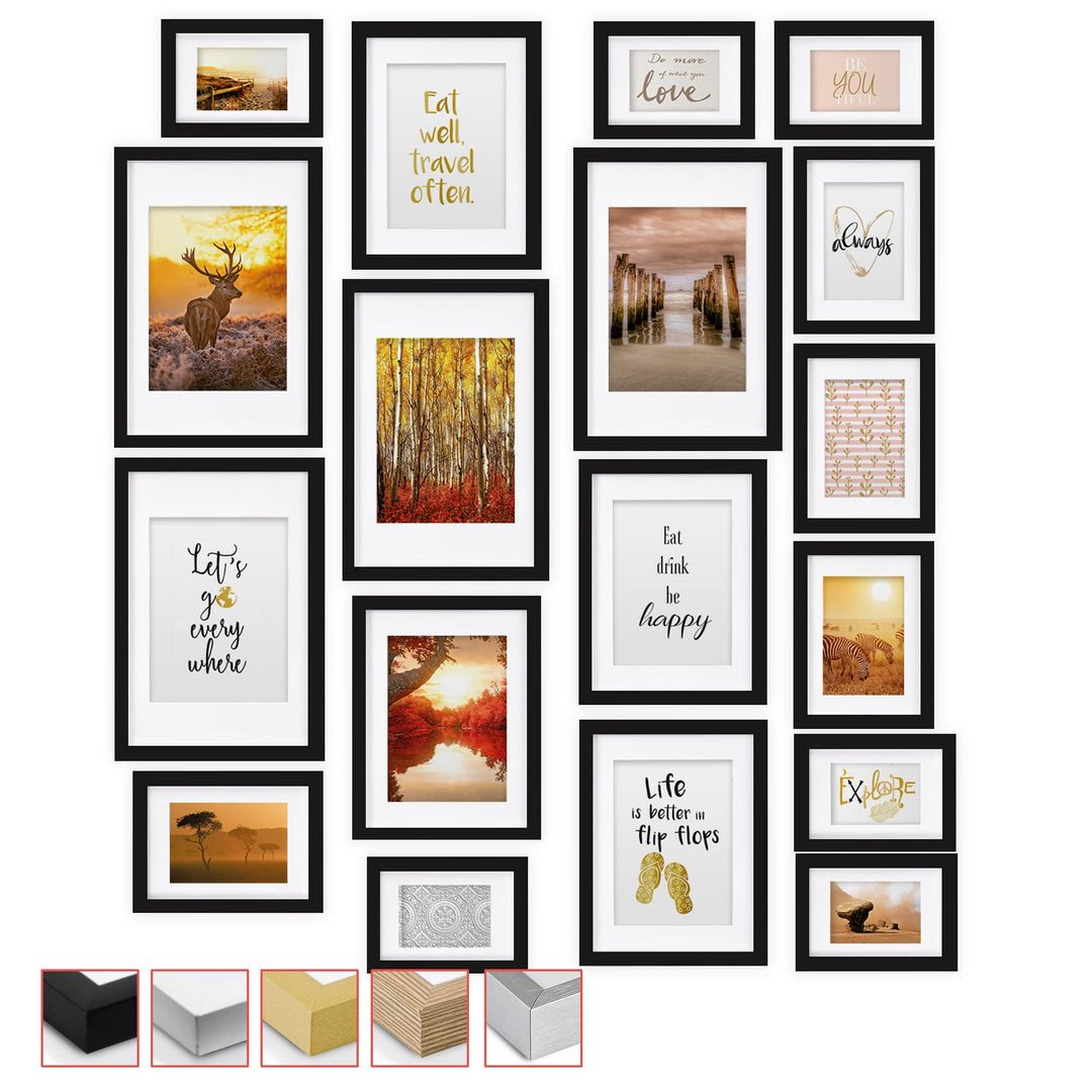 bomoe 18er Bilderrahmen Set – 6x 10x15 cm, 4x 13x18 cm, 4x 18x24 cm, 4x 20x30 cm Fotowand Bilder Set