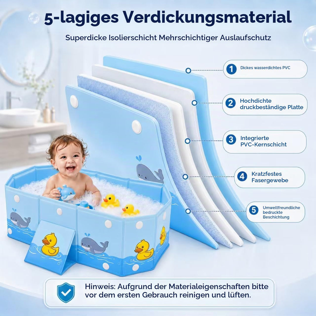 Faltbare Badewanne für Kinder, Tragbare Reise Baby Säugling mit Dreieckige Stütze und Ablassschraube