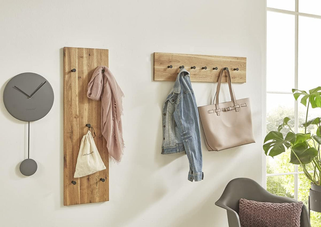 HAKU Möbel Wandgarderobe, Massivholz, eiche geölt-schwarz, B 80 x T 6 x H 20 cm Eiche Geölt-schwarz