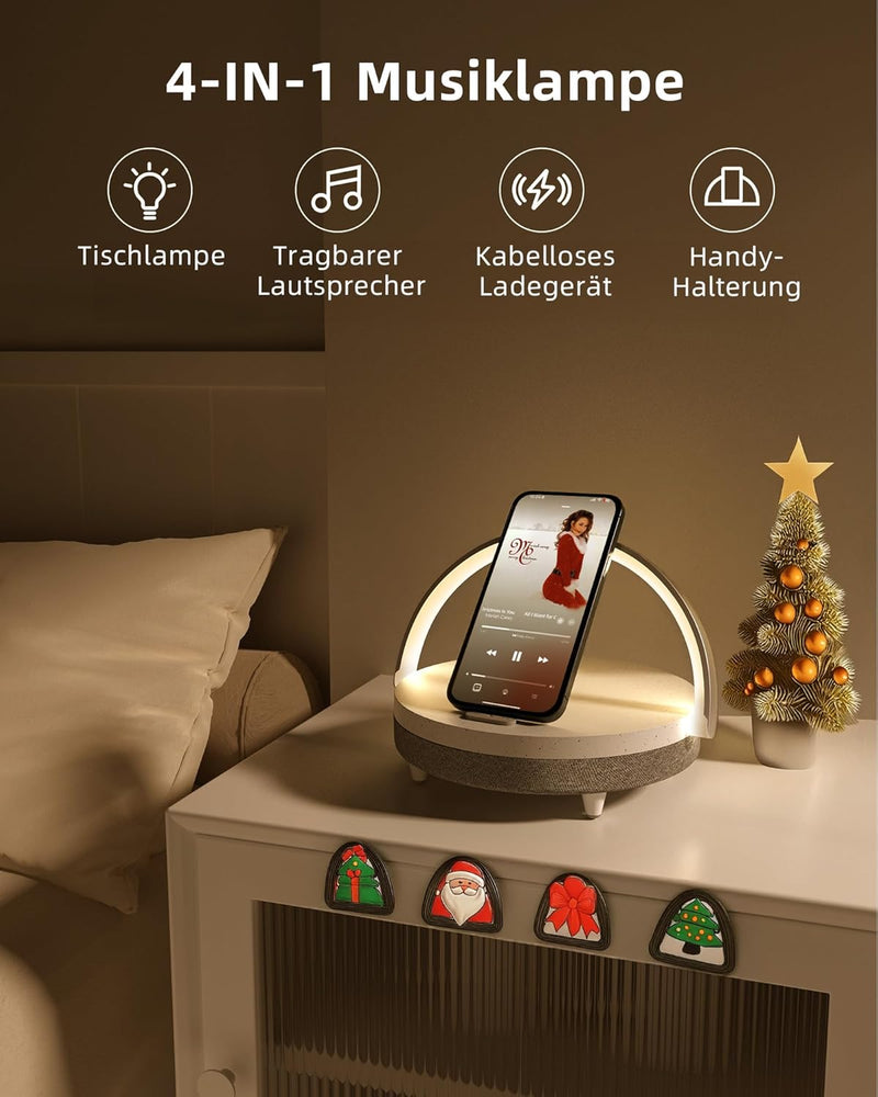 EZVALO Nachttischlampe mit Ladefunktion 4 en 1 Tischlampe Touch Dimmbar 5.0 Bluetooth Lautsprecher 1