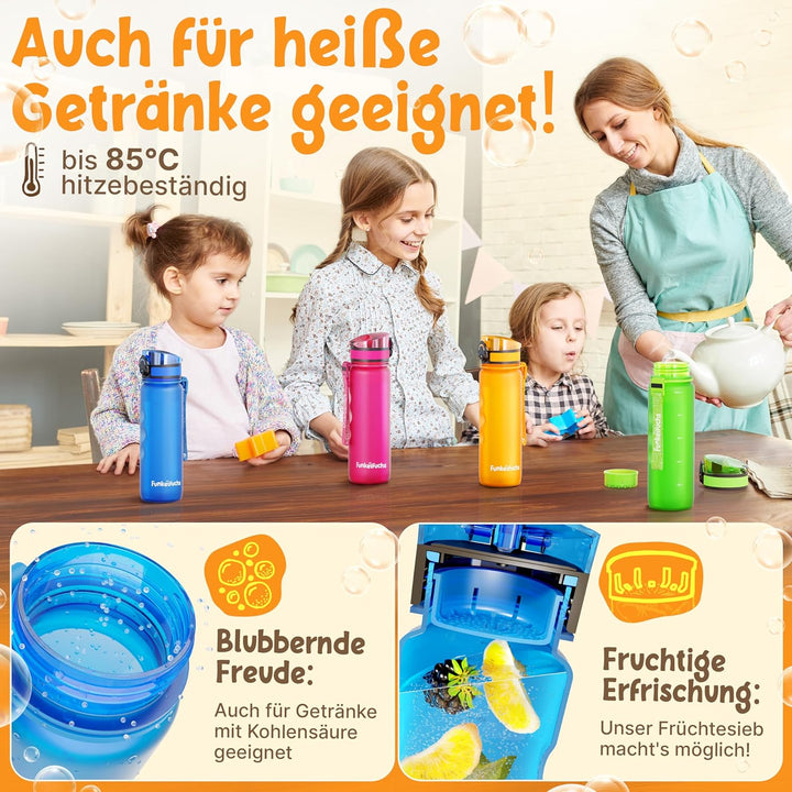 Funkelfuchs® - Trinkflasche für Kinder – 500ml, Blau – Kohlensäure geeignet - 100% auslaufsicher - W