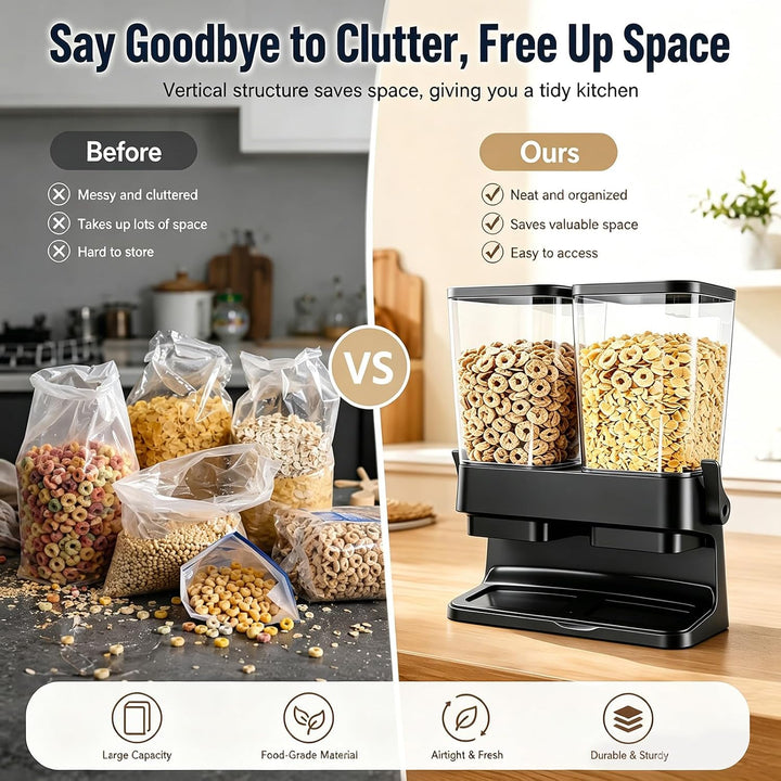 Doppel Müslispender 2 x 3L Vorratsbehälter mit Spender, Cornflakes Spender für Trockenfutter, Cornfl