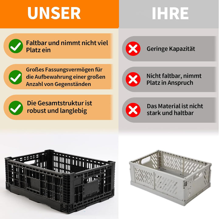 Faltbare Aufbewahrungsbox 52L – Robuste Kunststoffkiste stapelbar – Milchkästen Kunststoff – Lagerki