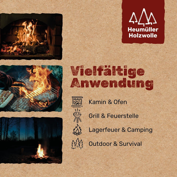 Heumüller Holzwolle Premium Holzwolle-Anzünder 2,5 kg (ca. 200 Stück) | Öko-Anzünder aus Holzwolle &