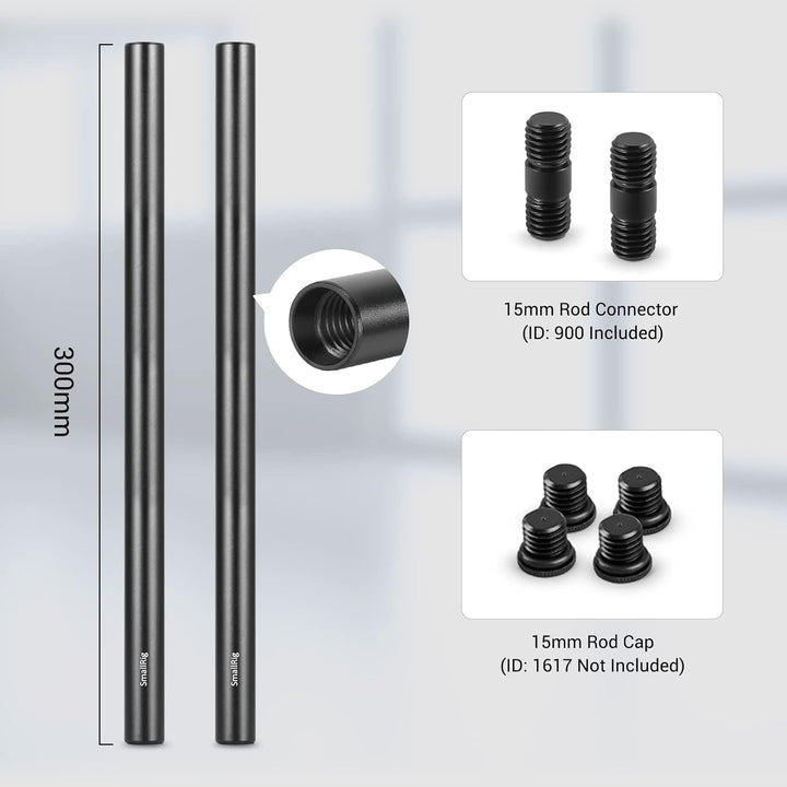 SmallRig 15mm Rod Pack, 15mm Rohr mit M12 Gewinde Stangenkappenverbindern, Aluminiumlegierungs Stang