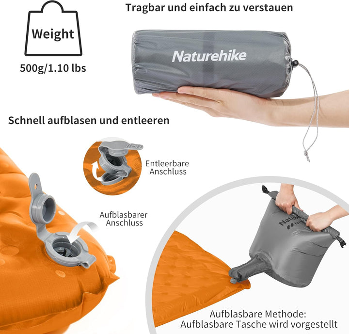 Naturehike Camping Isomatte Ultraleicht 5,8 R-Wert, 8 cm Dicke Aufblasbare Isomatte 4 Jahreszeiten L