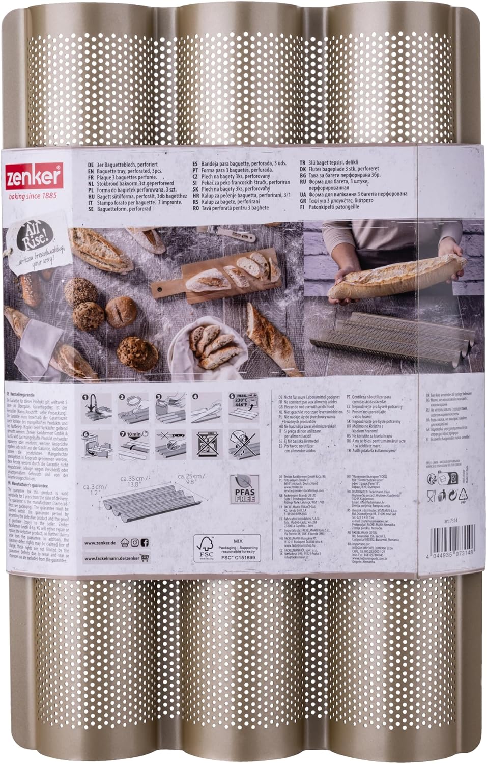 Zenker 3er Baguetteblech – Perforierte Backform für knusprige Baguettes – Antihaftbeschichtung verhi