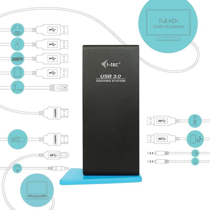 i-tec USB 3.0/USB-C Dual Docking Station – 2X HDMI Full HD+, 4X USB 2.0, 2X USB 3.0, Gigabit Etherne
