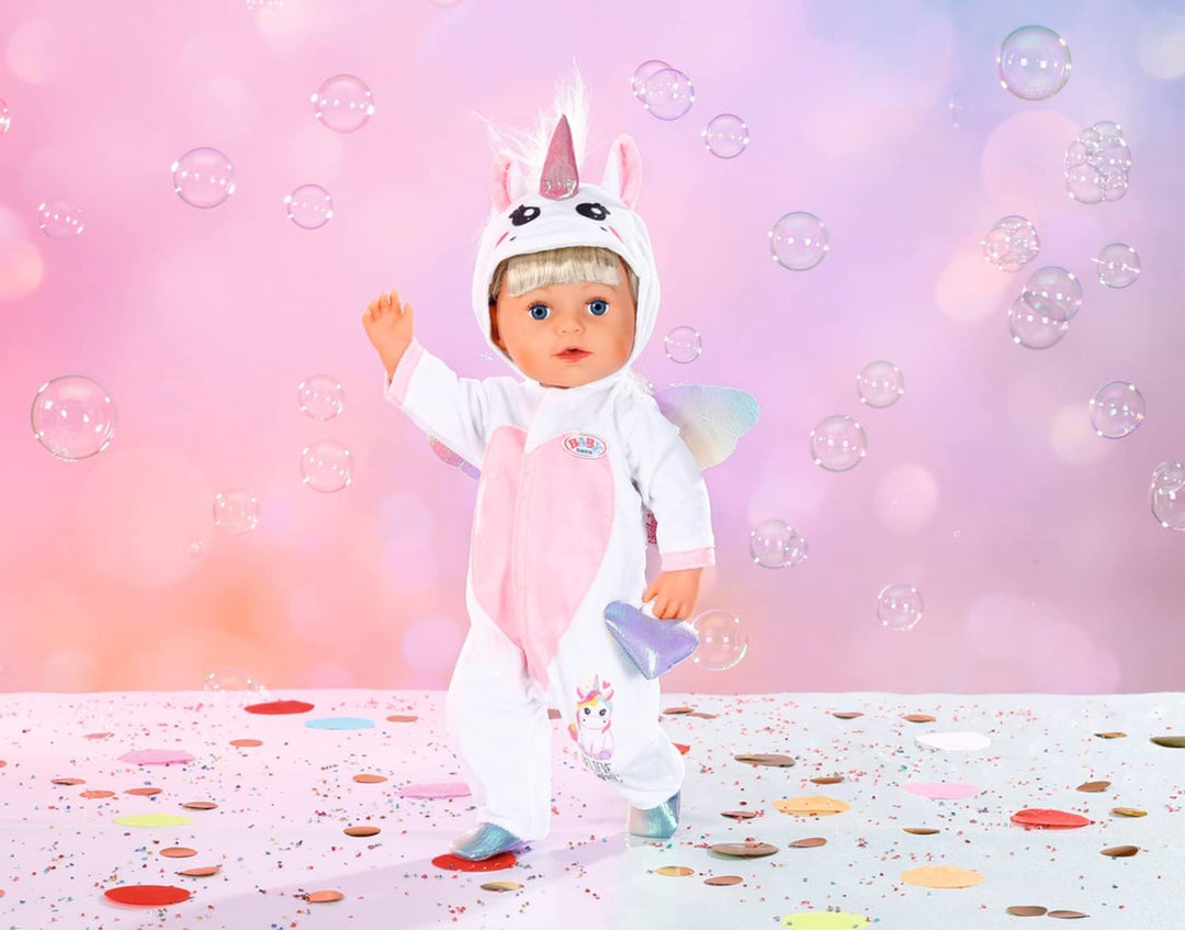 BABY born Einhorn Kuschelanzug, Strampelanzug in rosa weiss mit Flügeln und Einhorn-Kapuze, 832936 Z