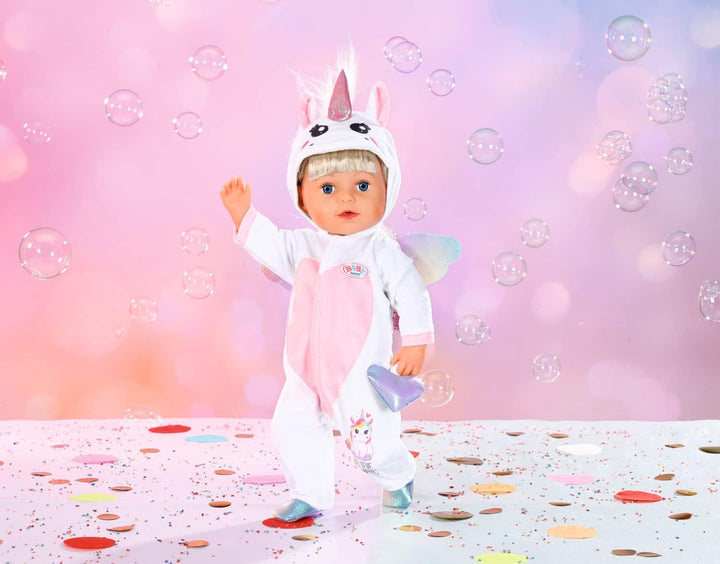 BABY born Einhorn Kuschelanzug, Strampelanzug in rosa weiss mit Flügeln und Einhorn-Kapuze, 832936 Z