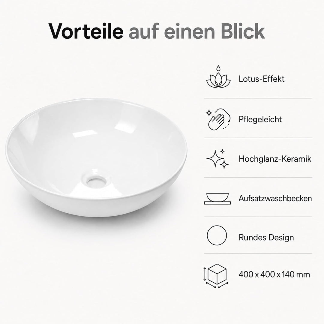 Art-of-Baan® Aufsatzwaschbecken I edles Waschbecken mit Lotus-Effekt I hochwertiges Handwaschbecken