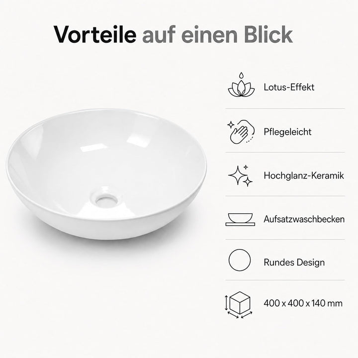 Art-of-Baan® Aufsatzwaschbecken I edles Waschbecken mit Lotus-Effekt I hochwertiges Handwaschbecken