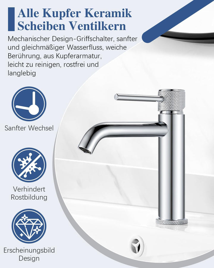 Wasserhahn Bad, Waschtischarmatur Waschbecken Armaturen Einhebelmischer Einhand Mischbatterie Chrom,