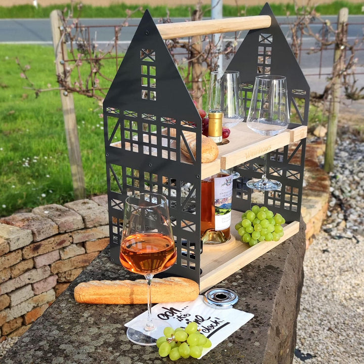 UNUS Home Etagere Weinhaus, 2 Etagen mit Griff, für Weinflasche und Weingläser mit Halterungen, Tabl