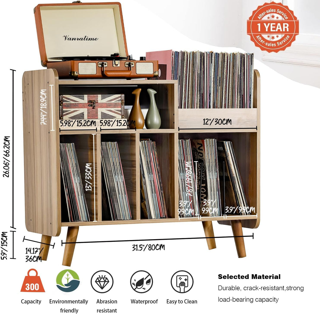 Plattenspielertisch, Plattenspielerständer aus der Mitte des Jahrhunderts mit Vinylaufbewahrung für