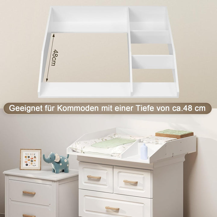 WOLTU Wickelaufsatz mit Trennfach und Sicherheitsgurt, Wickeltischaufsatz für Kommode mit Tiefe 47,5