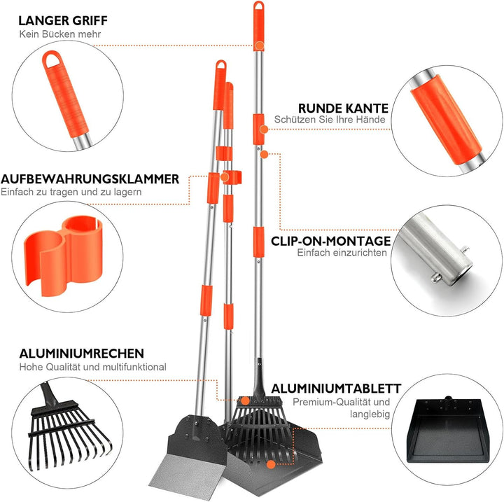 Hundekotschaufel, 3 Stück Dog Pooper Scooper Hundekotschaufel und Harke Metall Rechen Kehrschaufel f
