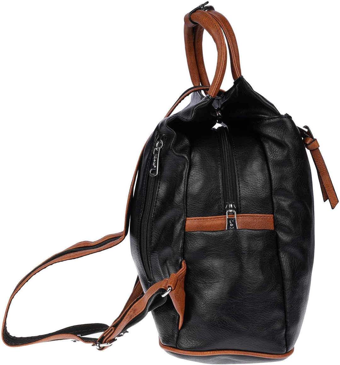 Christian Wippermann grosser Damen City Rucksack Tasche Body Bag Leder Optik Schultertasche Schwarz-