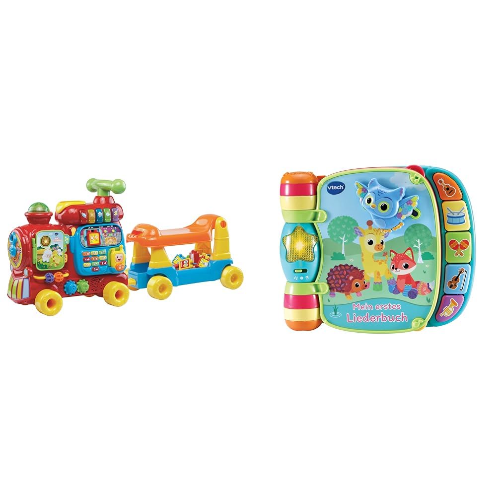 VTech ABC-Eisenbahnspielzeug, bunt, deutsch & Baby Mein erstes Liederbuch – Kunterbuntes Buch mit 6