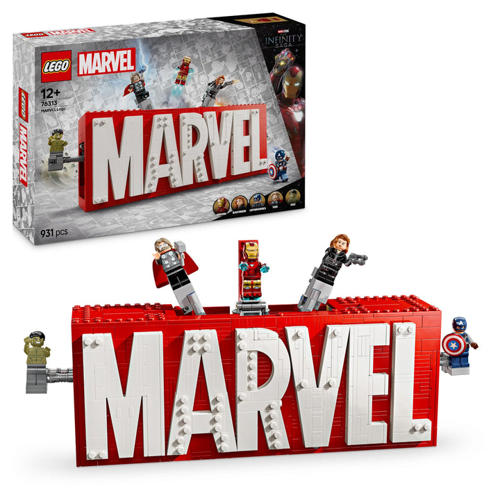 LEGO | Marvel: MARVEL Logo & Minifiguren - Sammlerstück inkl. Hulk, Thor, Iron Man, Black Widow und