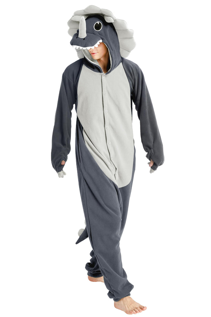 Loiahoer Unisex Erwachsene Triceratops Onesie Kostüm Pyjama Dinosaurier Drache Halloween Cosplay Kos