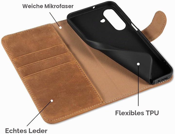 LENSUN Hülle für Samsung Galaxy A26 Echtleder, Handyhülle [Echtes Leder][Walletfach][RFID Schutz] Ha