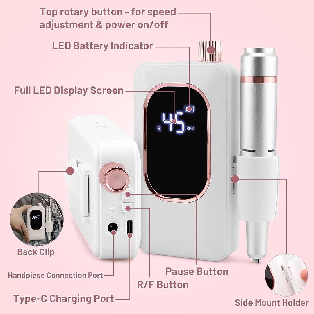 AOMEES Nagelfräser 45000 U/min, AOL10 Professioneller Elektrische Nagelfräser für Gelnägel mit LCD-D