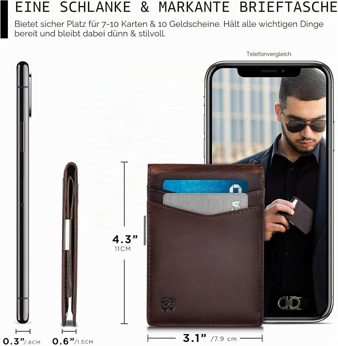 SERMAN Brands börse mit Klammer â€“ Herren-Geldbörsen, schmale Vordertasche, RFID-blockierender Kart