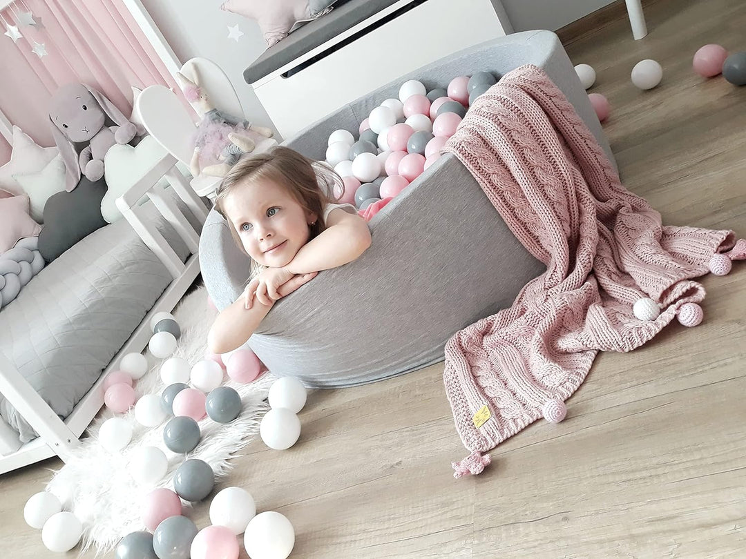 KiddyMoon Bällebad Bällepool Mit Bunten Bällen ∅ 7Cm Für Babys Kinder Quadrat, Hellgrau,90X30cm/KEIN