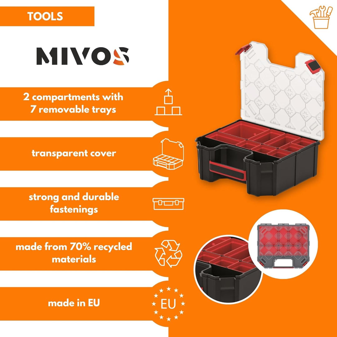 Mivos Sortimentskasten für Zubehör und Kleinteile - 284x243x105 mm - Schraubenbox mit 7 Herausnehmba
