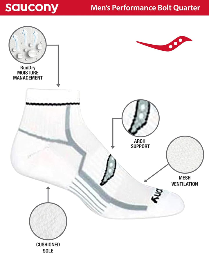 Saucony Herren Multipack Bolt Performance Quarter Socken, Weiss (6 Paar)