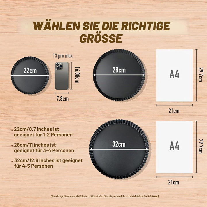 Highkit Quicheform mit Hebeboden 32 cm Tarteform, Antihaftbeschichtete Quiche Backform Rund, Wellenr