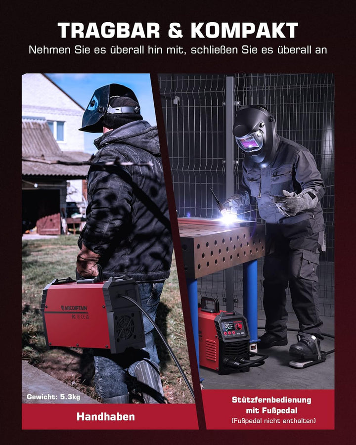 ARCCAPTAIN DC WIG Schweissgerät 200Amper IGBT - Kombi HF-Zündung TIG WIG Schweissgerät mit 200 Amper