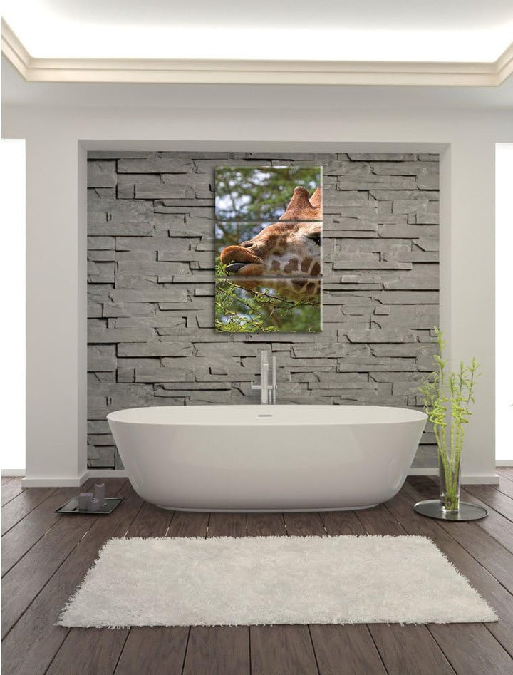 Pixxprint niedliche Giraffe beim Fressen als Leinwandbild/Grösse: 3 Teilig (120x80) cm/Wandbild/Kuns
