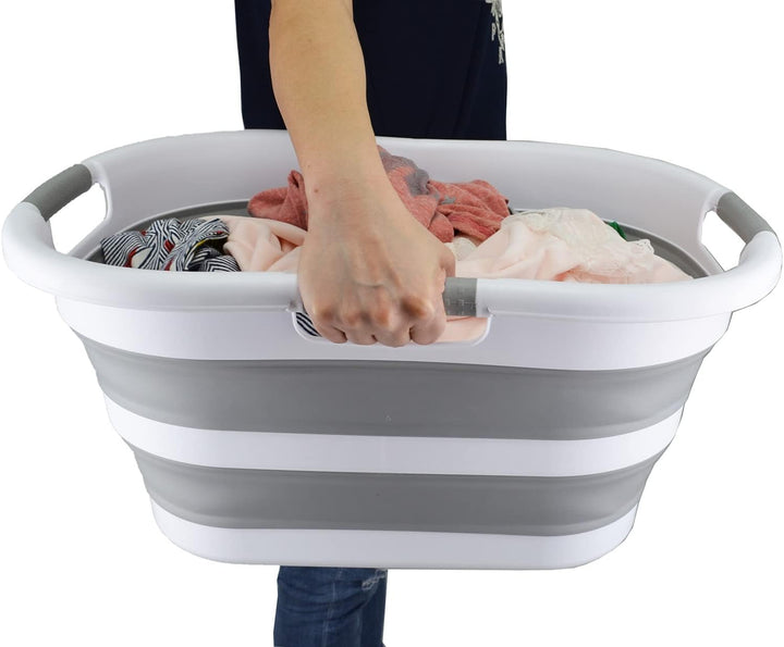 SAMMART 40L Set of 2 Collapsible Plastic Laundry Hamper - Foldable Pop Up Storage Container/Organize