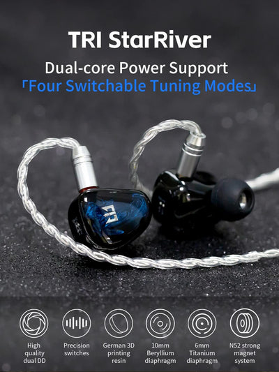 Yinyoo TRI Star River In-Ear-Kopfhörer, kabelgebunden, IEM mit 4 Tuning-Modi, 10 mm Hochleistungs-Be