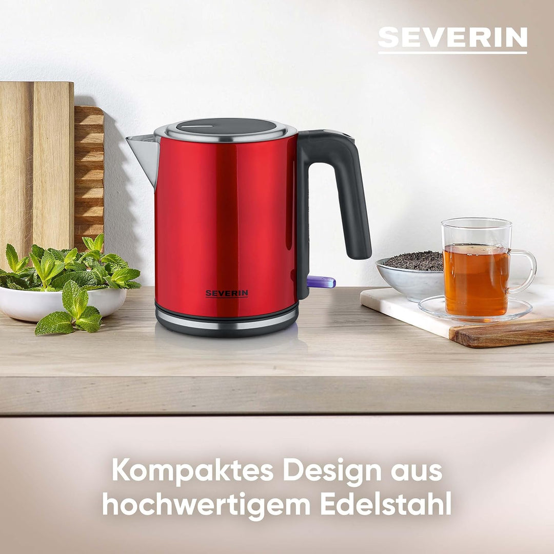 SEVERIN Wasserkocher 1L, elektrischer Wasserkocher mit Wasserstandsanzeige, Kalkfilter, XXL-Öffnung,
