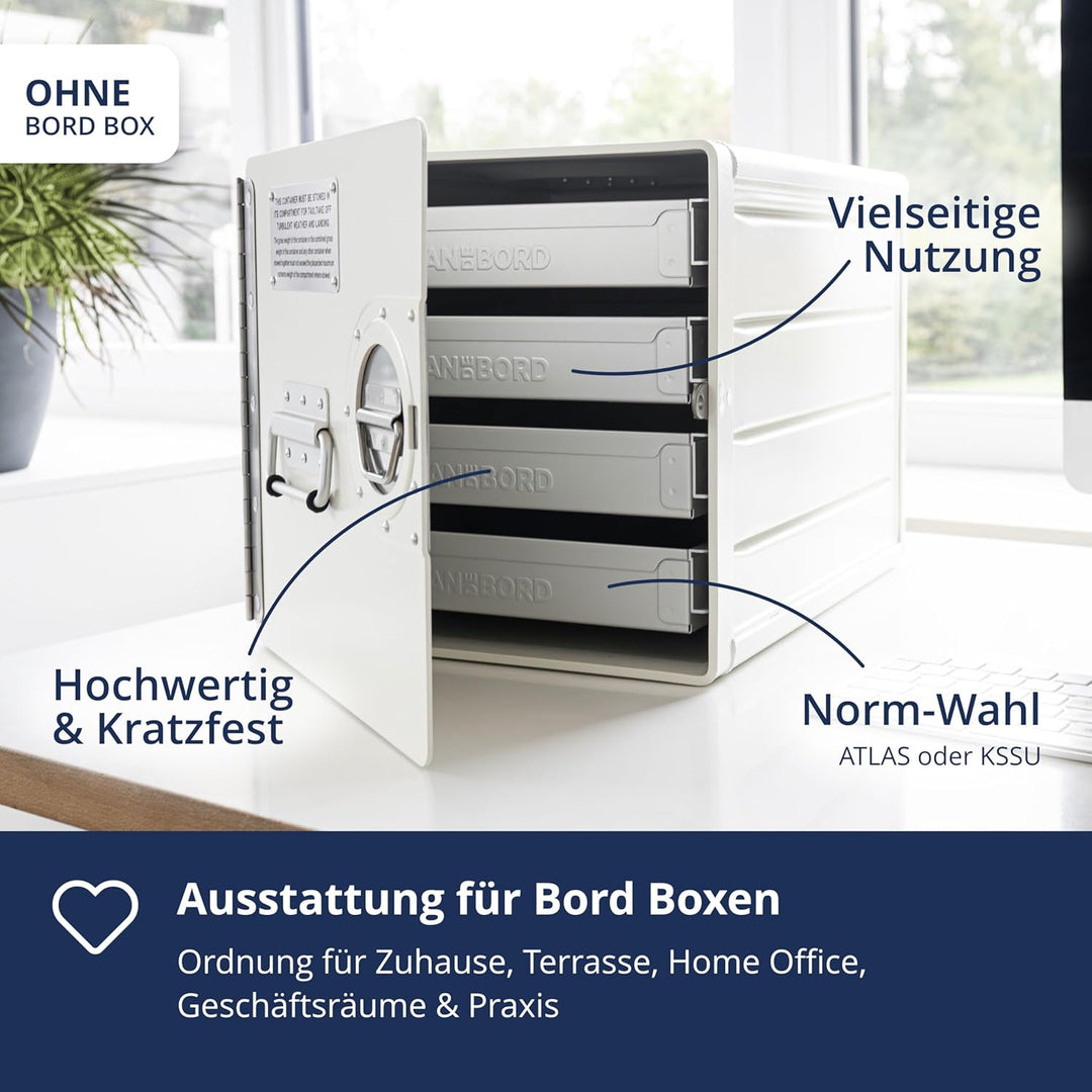 Ausstattungspaket für Bord Boxen, 4 Einschübe, KSSU-Norm Aluminium KSSU, Aluminium KSSU