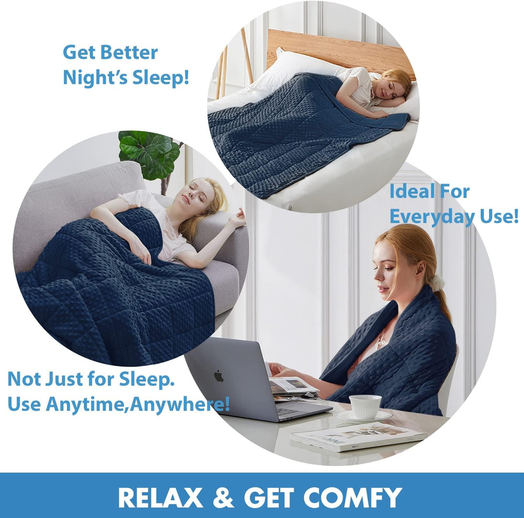 Huloo Sleep Gewichtete Decke Twin 6.8 kg für Erwachsene (121.9 cm × 291.9 cm, Marineblau), weiche Mi