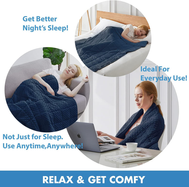 Huloo Sleep Gewichtete Decke Twin 6.8 kg für Erwachsene (121.9 cm × 291.9 cm, Marineblau), weiche Mi