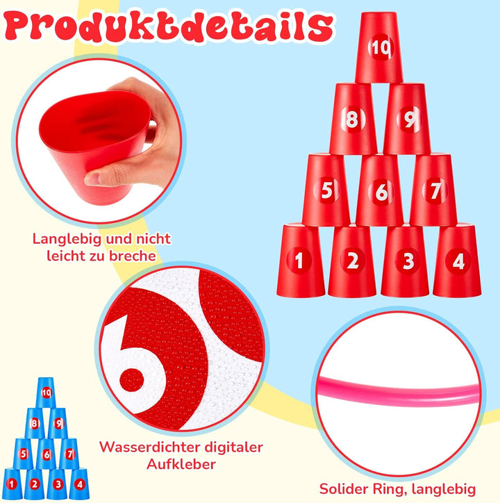 Harrycle 54 Stück Wurfspiel 3 in 1 Set Kinder Ringwurfspiel für Party Erhalten 20 Sport Stapelbecher