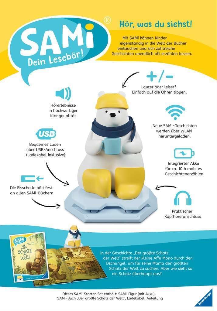 Ravensburger 00096 - SAMi, dein Lesebär, Starter-Set - Der grösste Schatz der Welt, für Kinder, Mitt
