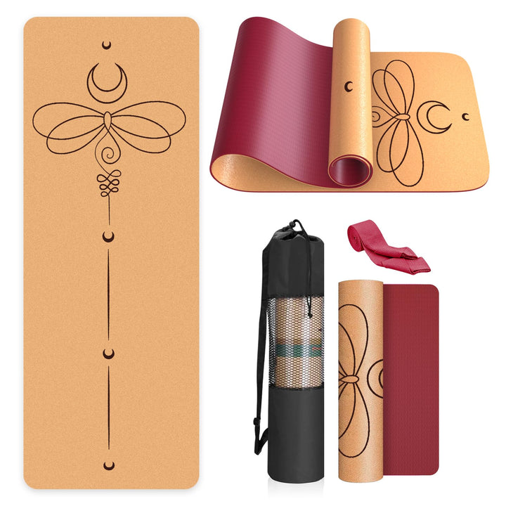 Yogamatte Kork – Rutschfeste Yoga Matte, Einzigartiges Design, Naturkautschuk TPE Gymnastikmatte, Tr