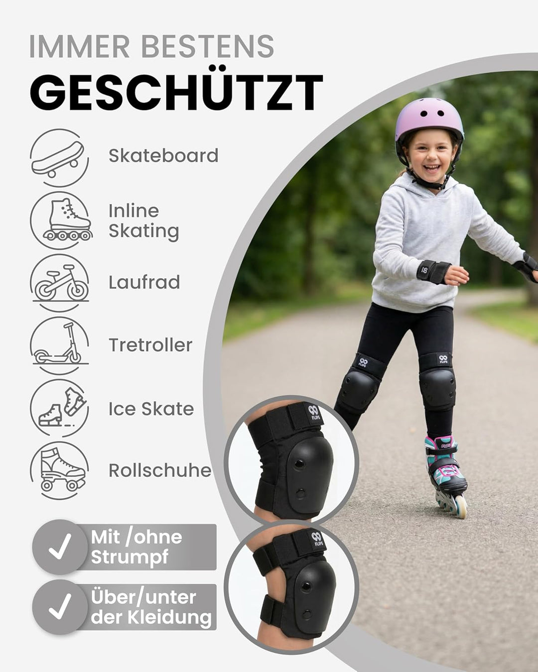 99FLIPS Schoner Inliner Kinder Knieschoner Kinder - Inliner Schoner Set - Schutzausrüstung - Knie un