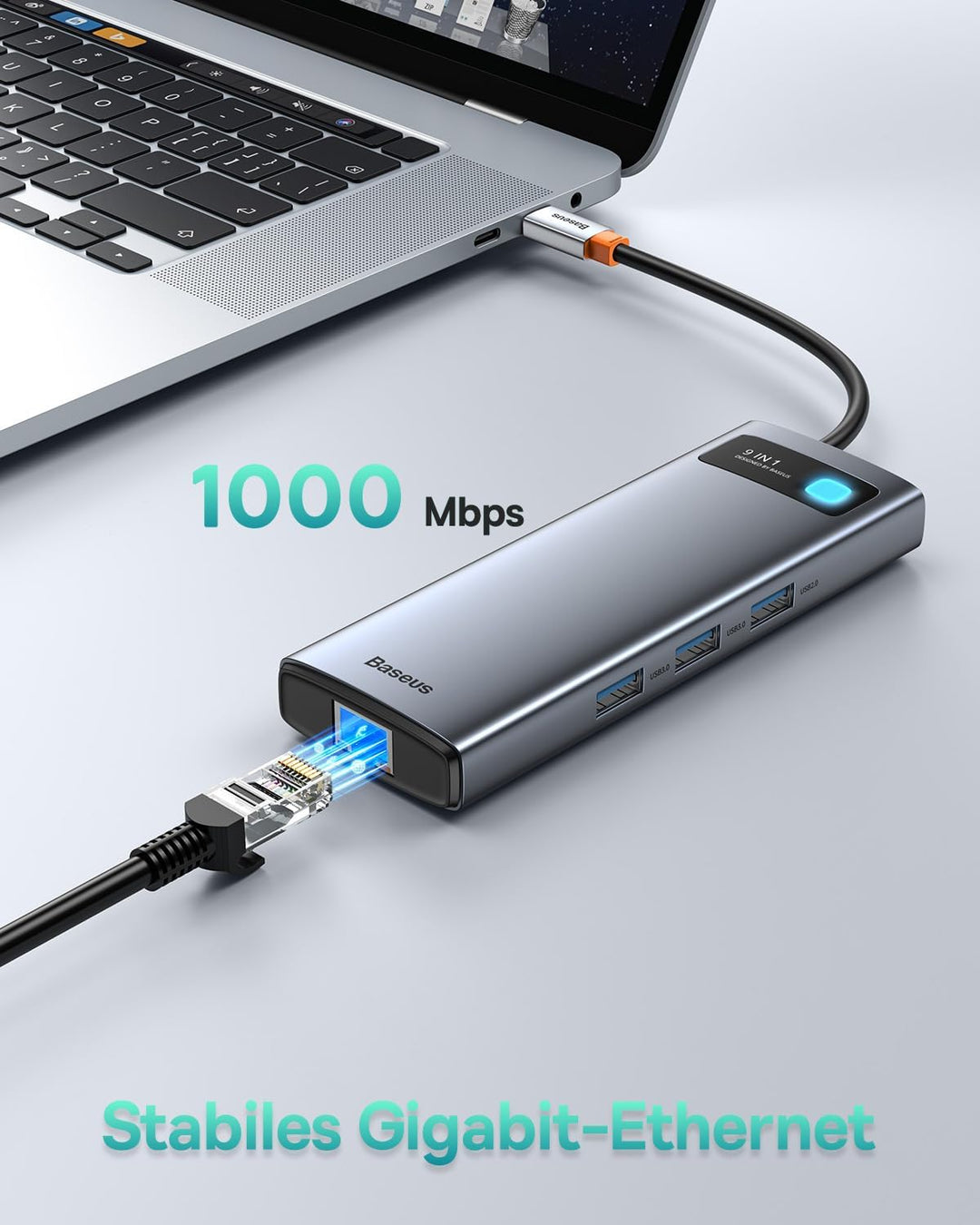 Baseus USB C HUB Dual 4K HDMI Display, 9 in 1 Docking Station 2 HDMI Dual Monitor, Gigabit Ethernet,
