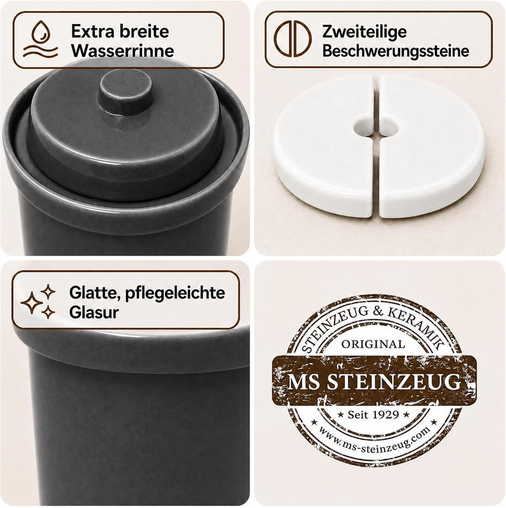 Gärtopf Mini Fermentation 1 Liter steingrau Milchsäuregärung Konservieren Einmachen gesunde Ernährun
