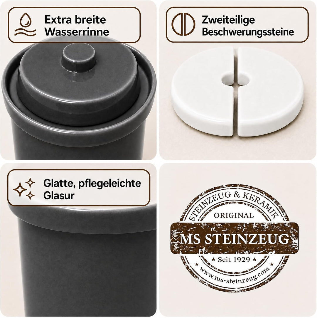 Gärtopf Mini Fermentation 2 Liter steingrau Milchsäuregärung Konservieren Einmachen gesunde Ernährun