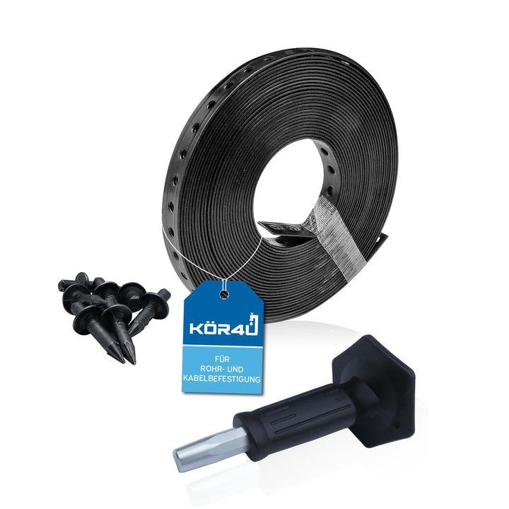 kör4u Montageset mit 1x Montagelochband, Setzeisen und 200 Fixpin Nägeln, Starter-Set zur Befestigun