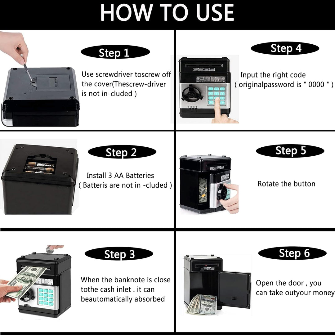 Elektronische Sparschwein Bargeld Münze Dose Geldspind Auto Einfügen Rechnungen Safe Box Passwort AT